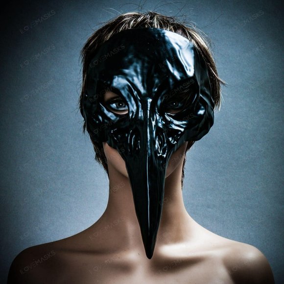 Black Raven Bird Nose Skull Masquerade Mask - Picture 4 of 9